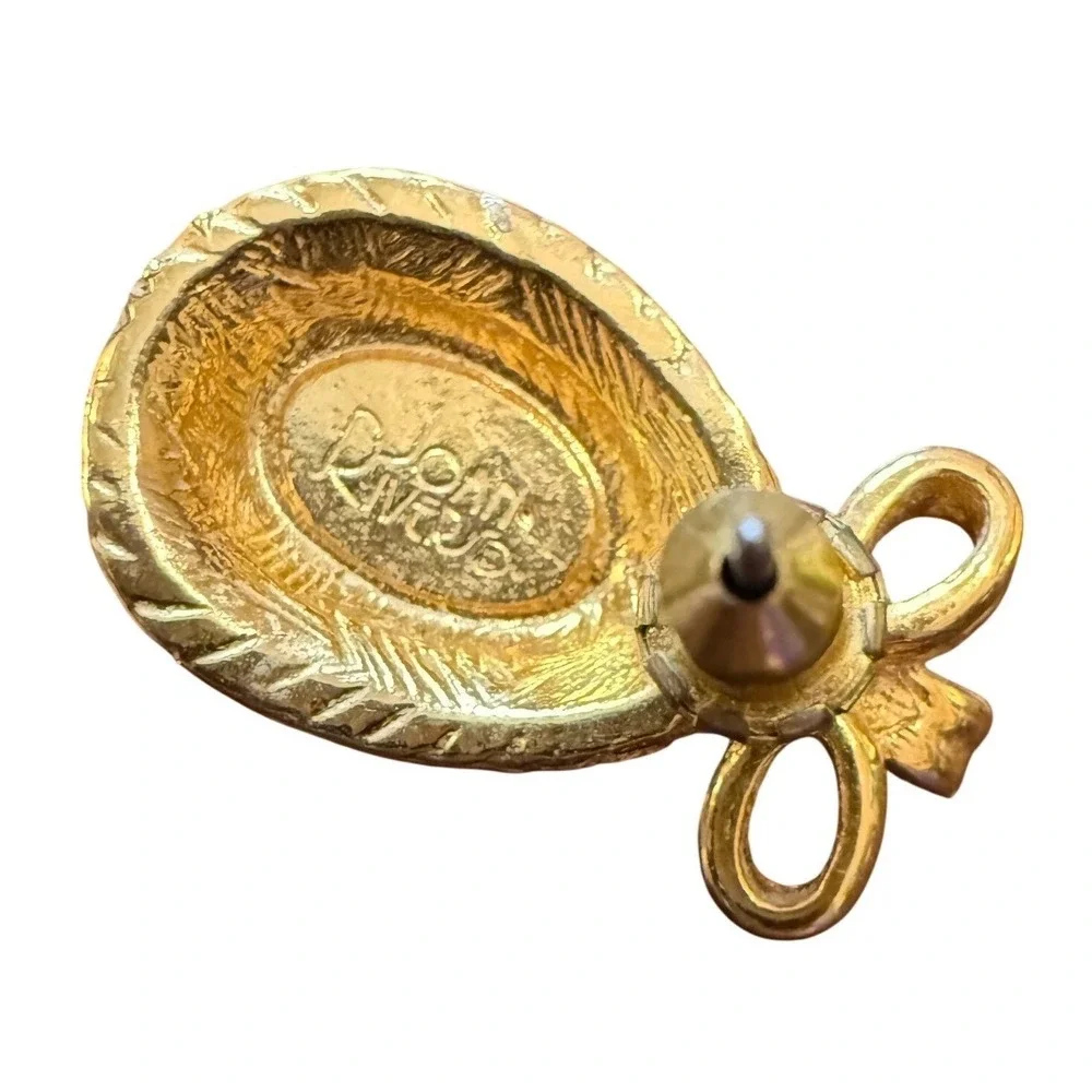 Joan Rivers Signed Vintage Gold Tone Faberge‎ Egg Bow Earrings